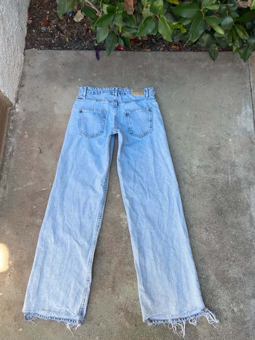 Motel Light Wash Raw Hem Wide Leg Denim Jeans